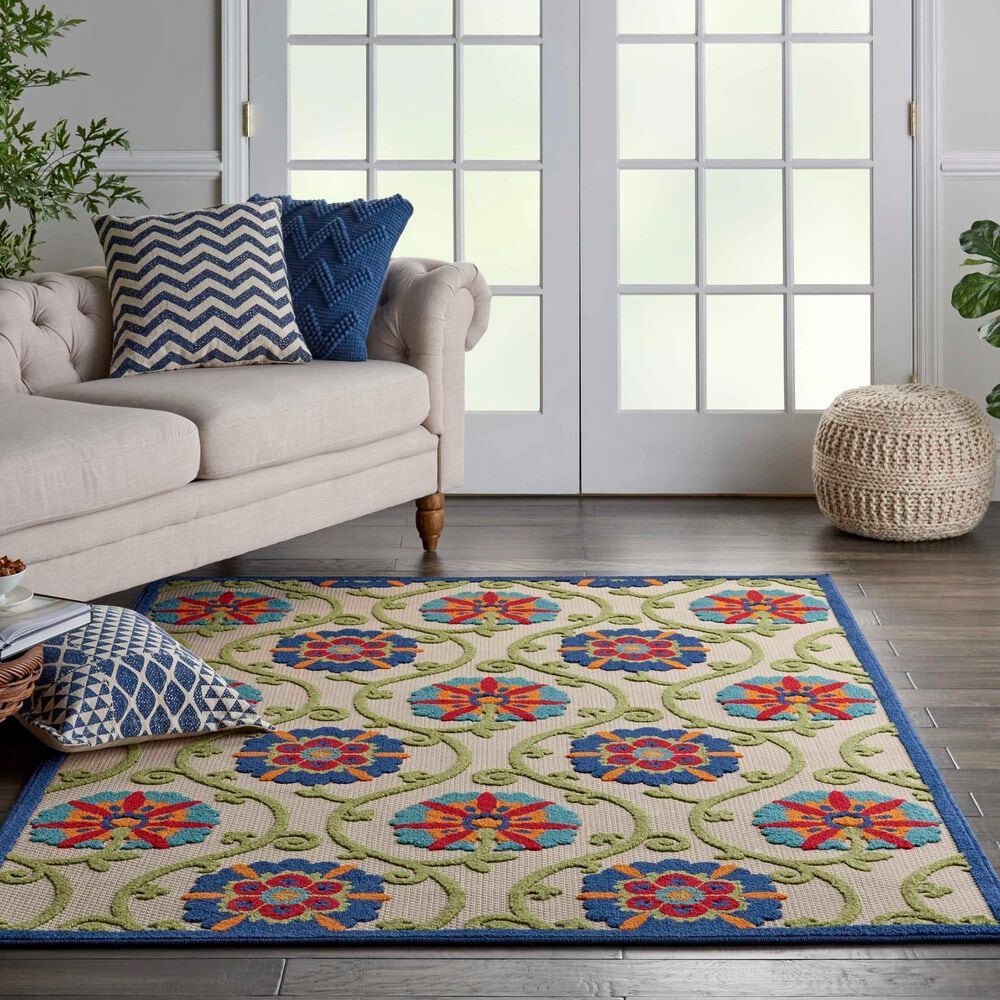 Nourison Aloha ALH19 3&#39;6&quot; x 5&#39;6&quot; Blue and Multicolor Indoor/Outdoor Area Rug, , large