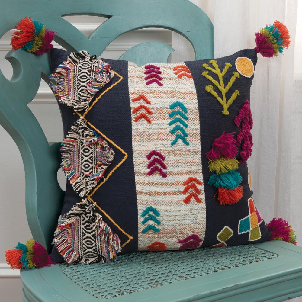 Rizzy Home Geometric 20" Pillow Cover in Magenta/Black, , large
