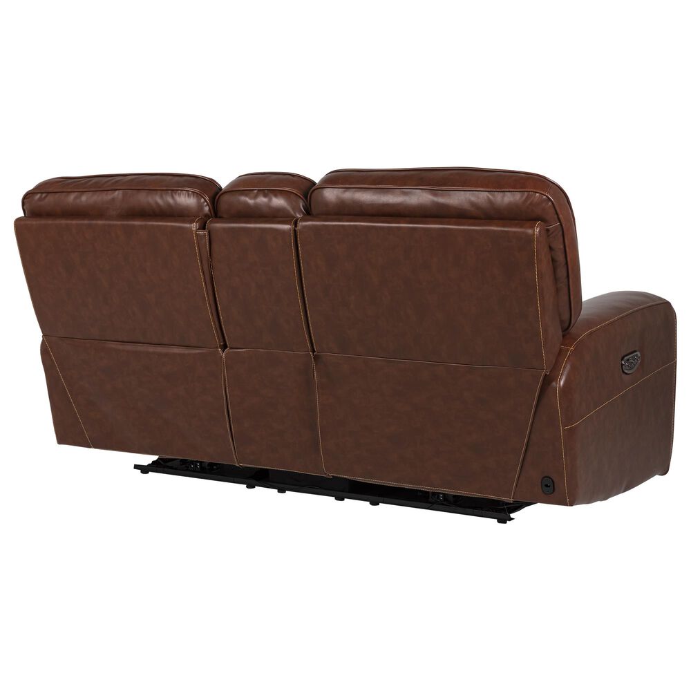 Italiano Furniture Leather Power Console Loveseat with Power Headrest in Brown, , large