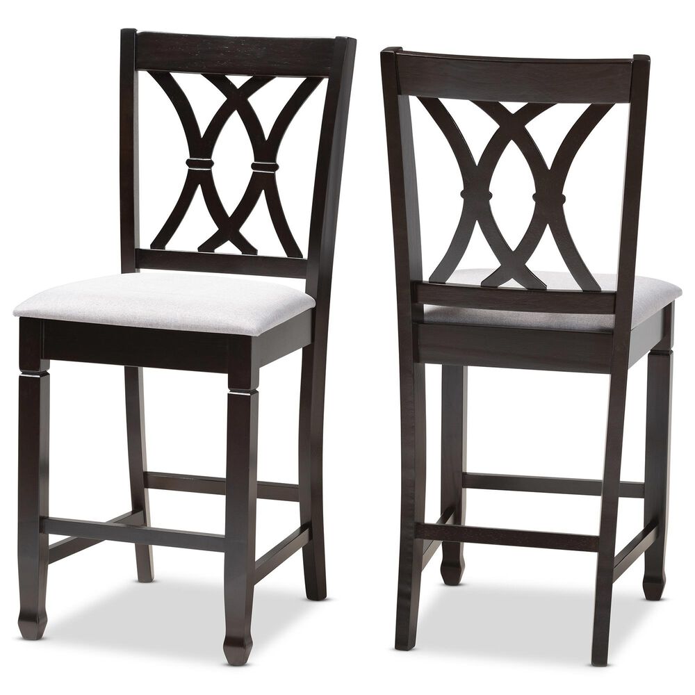 Baxton Studio Reneau Counter Height Pub Chair with Gray Cushion in Espresso Brown (Set of 2), , large