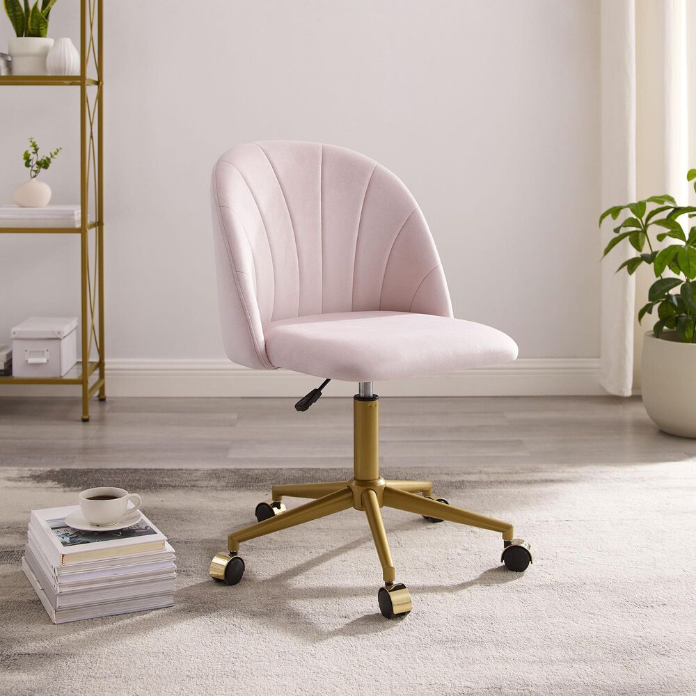Linon Home Decor Adalynn Swivel Desk Chair with Blush Pink Cushion in Gold, , large