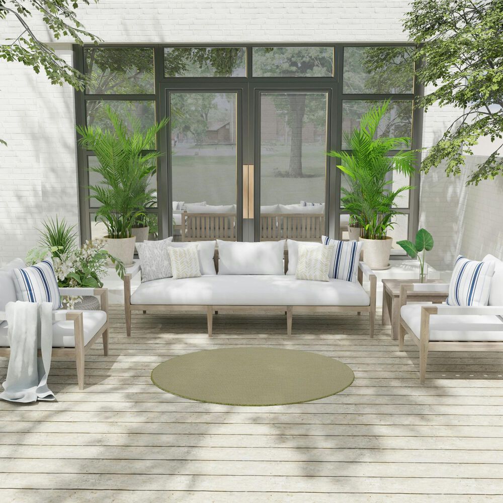Nourison Courtyard Ivory and Green 4&#39; Round Indoor/Outdoor Area Rug, , large