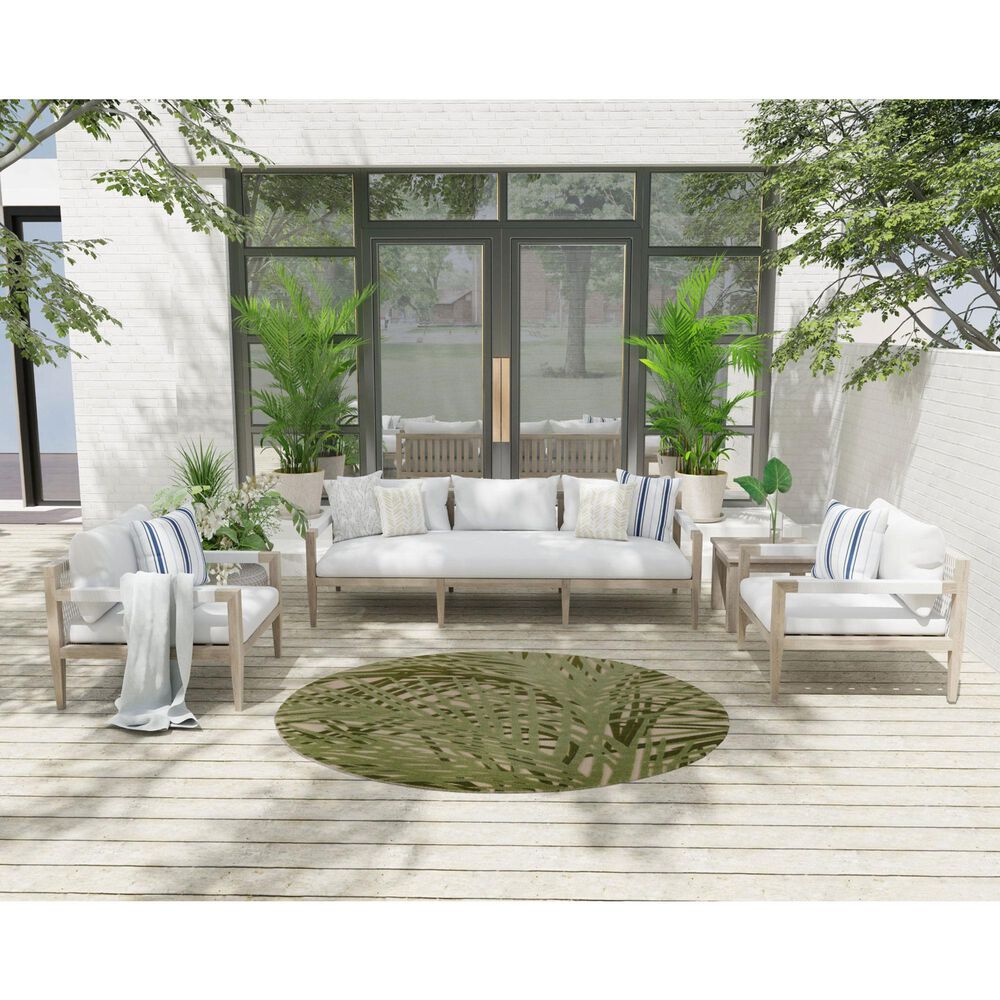 Nourison Aloha ALH41 5&#39;3&quot; Round Ivory and Green Indoor/Outdoor Area Rug, , large