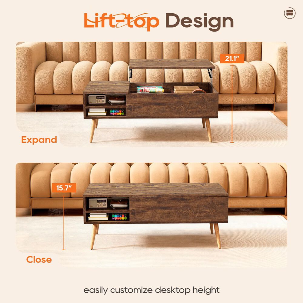 FDW Lift Top Coffee Table in Brown, , large
