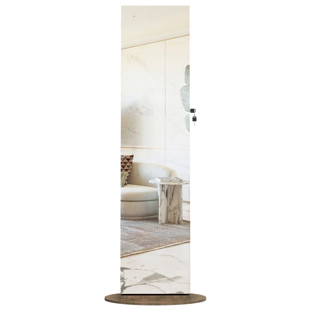 GigaCloud Swivel Jewelry Cabinet with Full Length Mirror and Locking Mechanism in Brown, , large