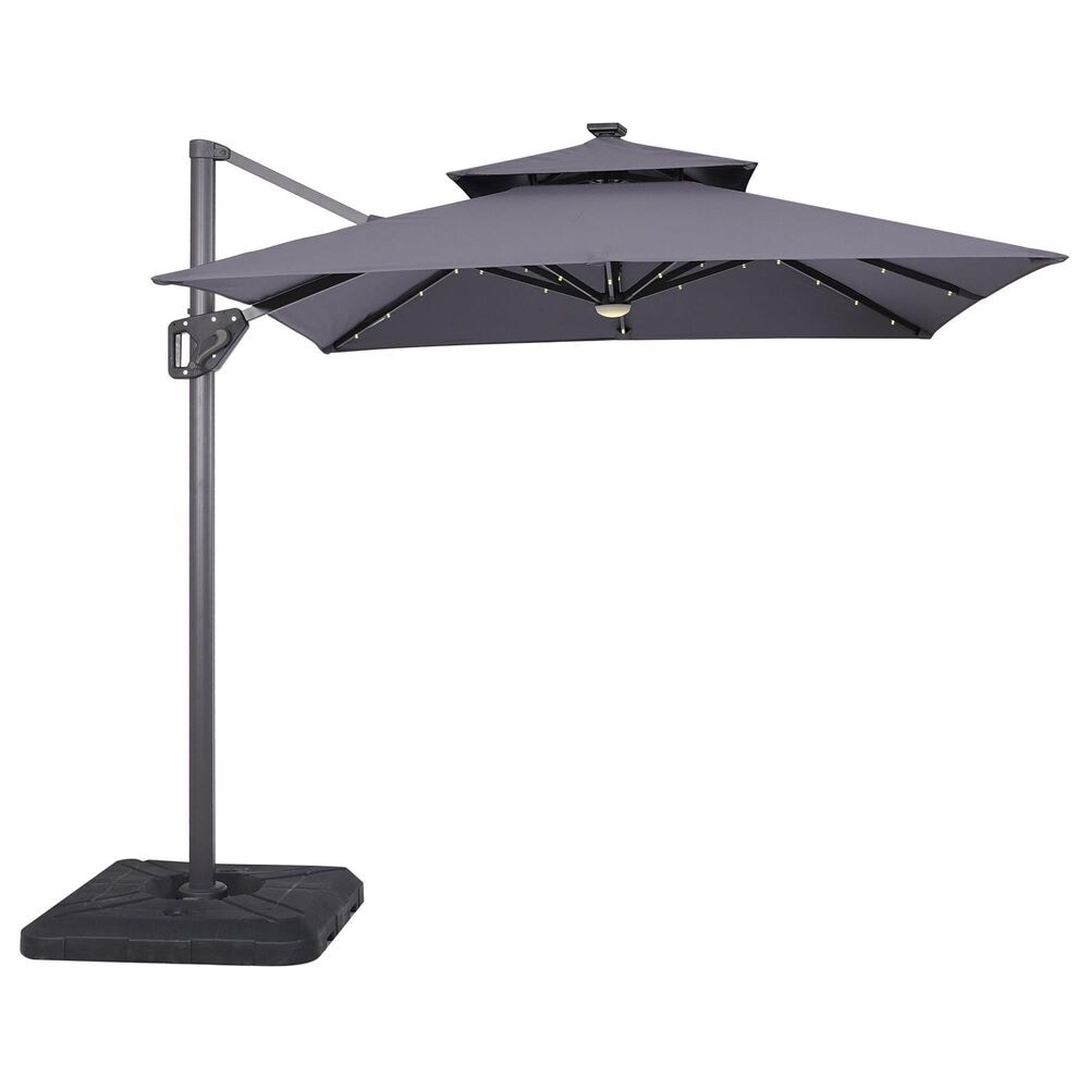 Furniture of America Sahar 8" LED Light Double Top Square Patio Umbrella with Base in Gray, , large