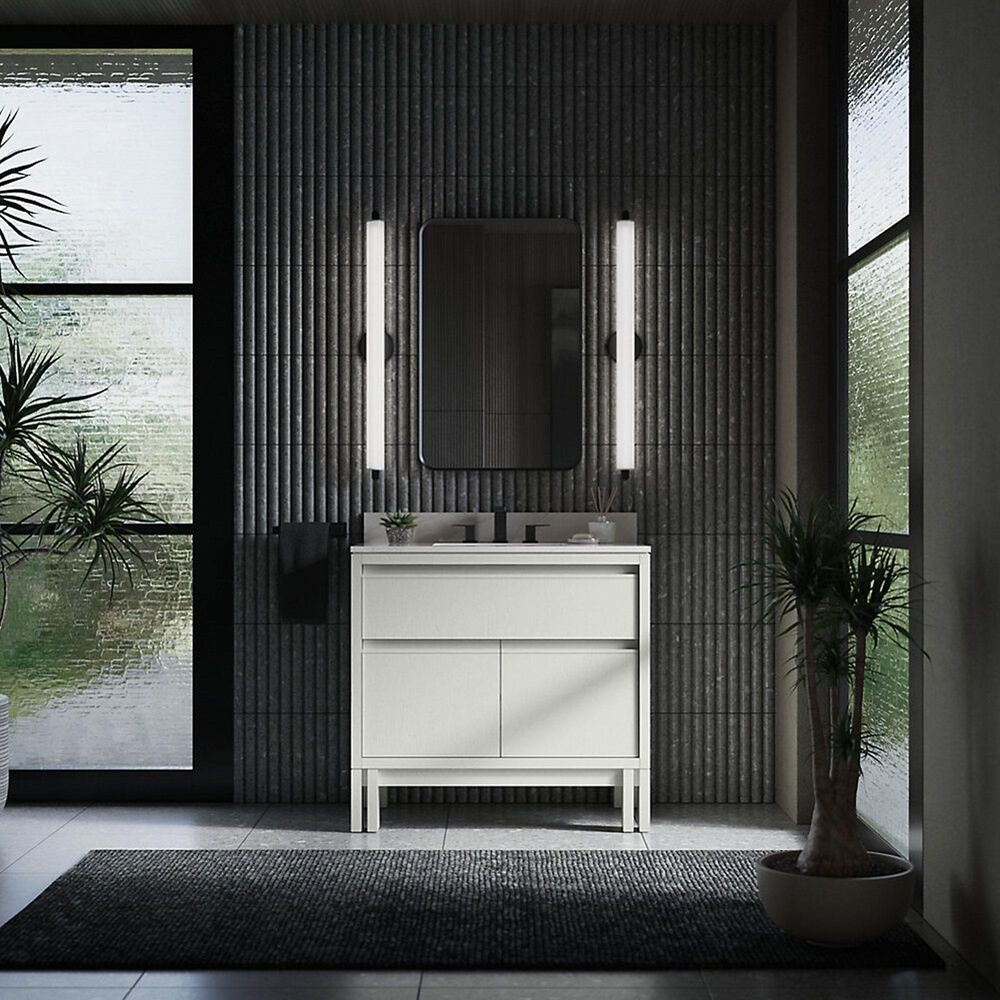 Kohler Solive 36" Single Bathroom Vanity in Gossamer White with 2 cm White Quartz Top and Rectangular Sink, , large