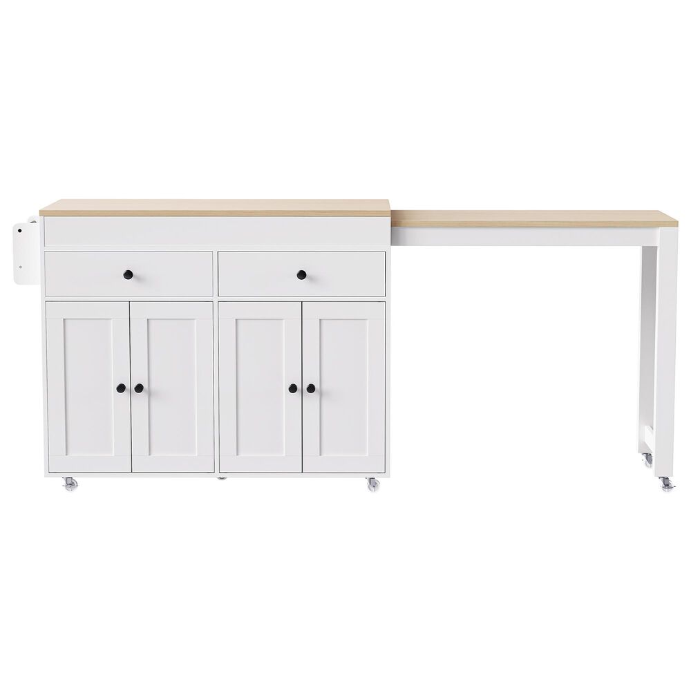 HOMLUX 75" Kitchen Island with Extendable Dining Table in White, , large
