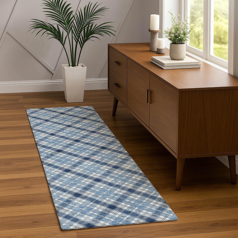 Dalyn Rug Company Soft Essentials Plaid Denim 2'3" x 7'6" Indoor/Outdoor Runner, , large