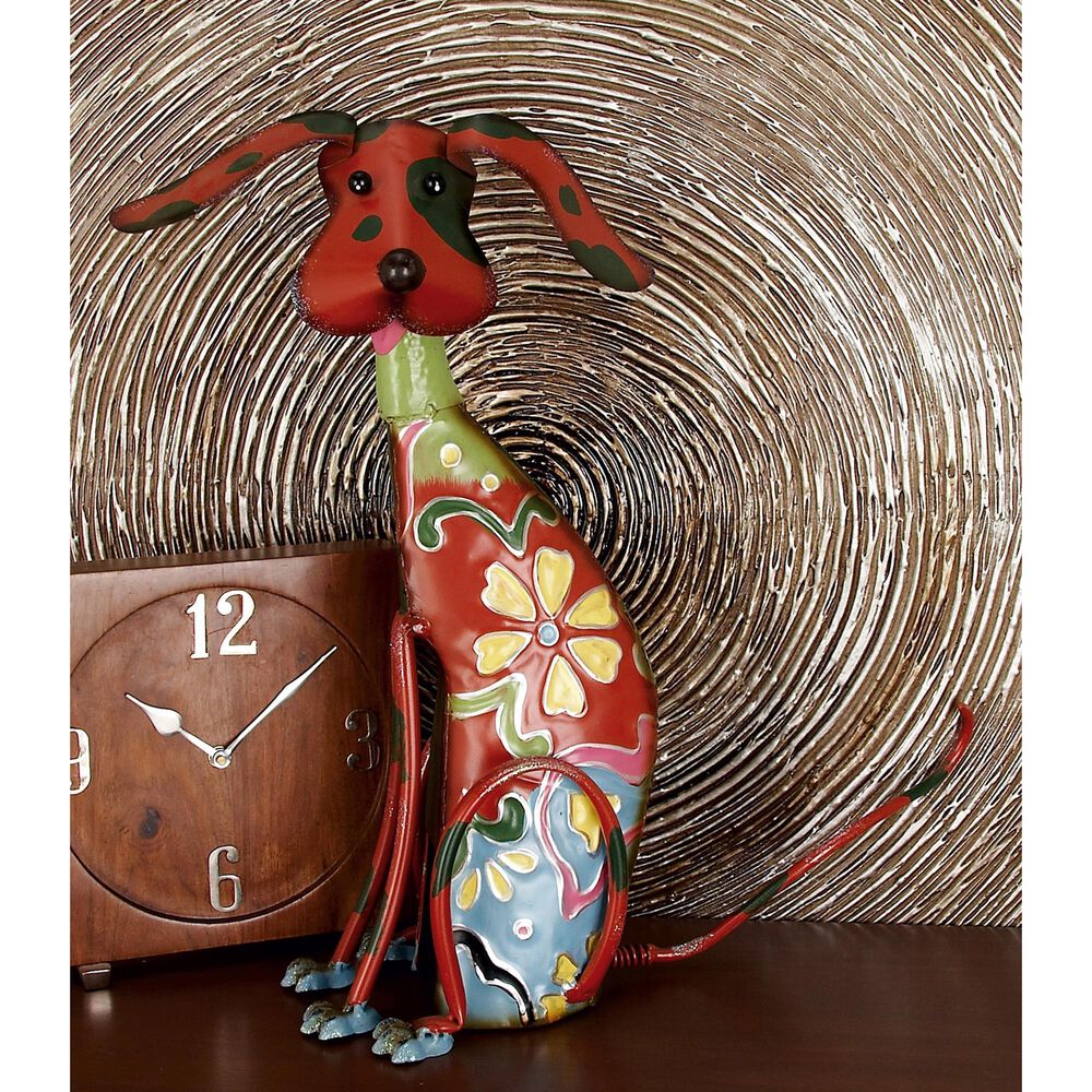 Maple and Jade Eclectic Dog Garden Sculpture in Red, Blue, Pink, Green and Yellow, , large