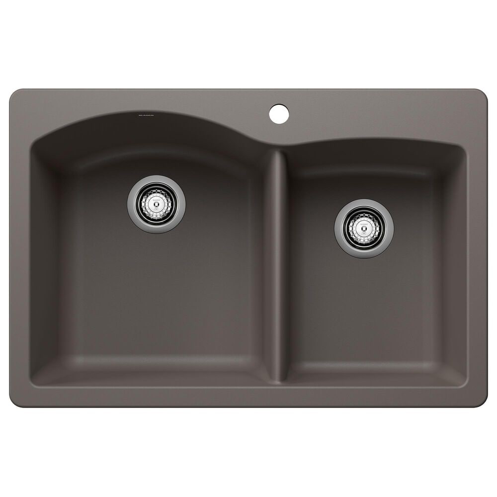 Blanco Diamond 33" 1-3/4 Double Bowl Dual Mount Kitchen Sink in Volcano Gray, , large