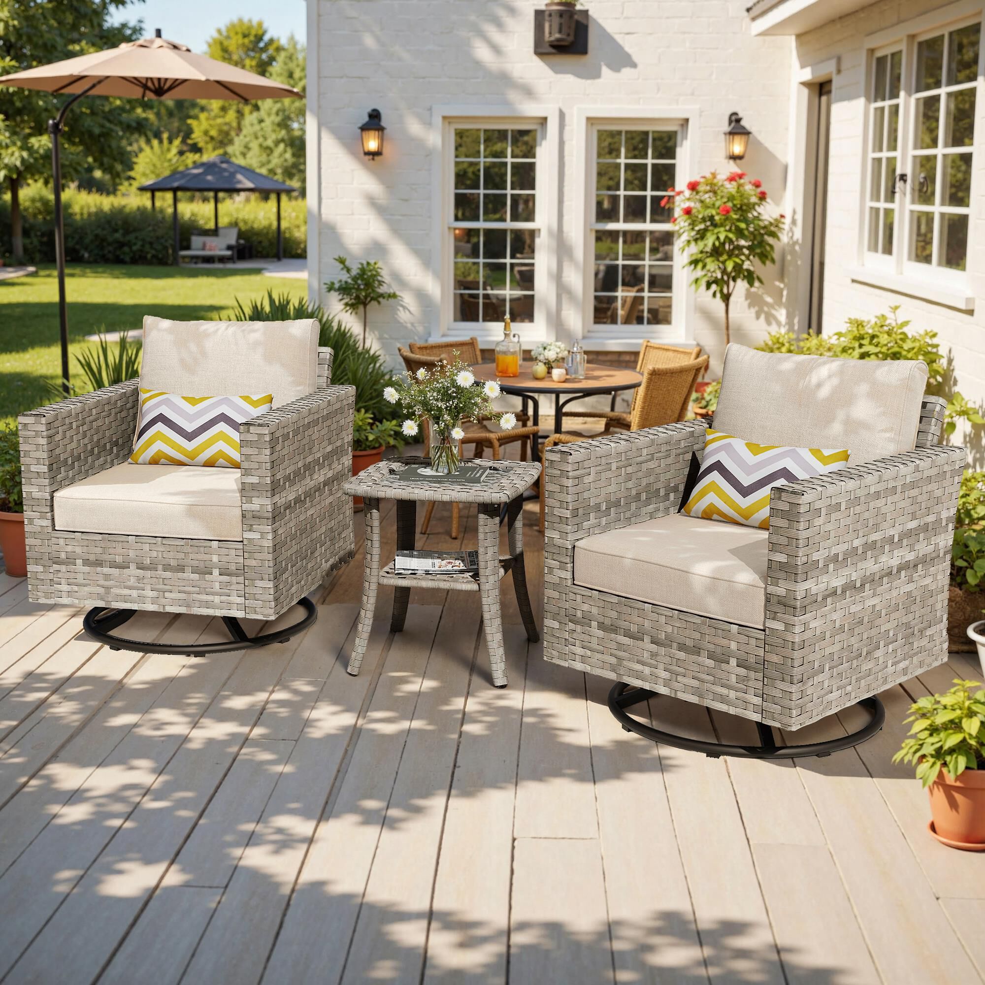 HOMLUX 3-Piece Outdoor Chat Set in Beige