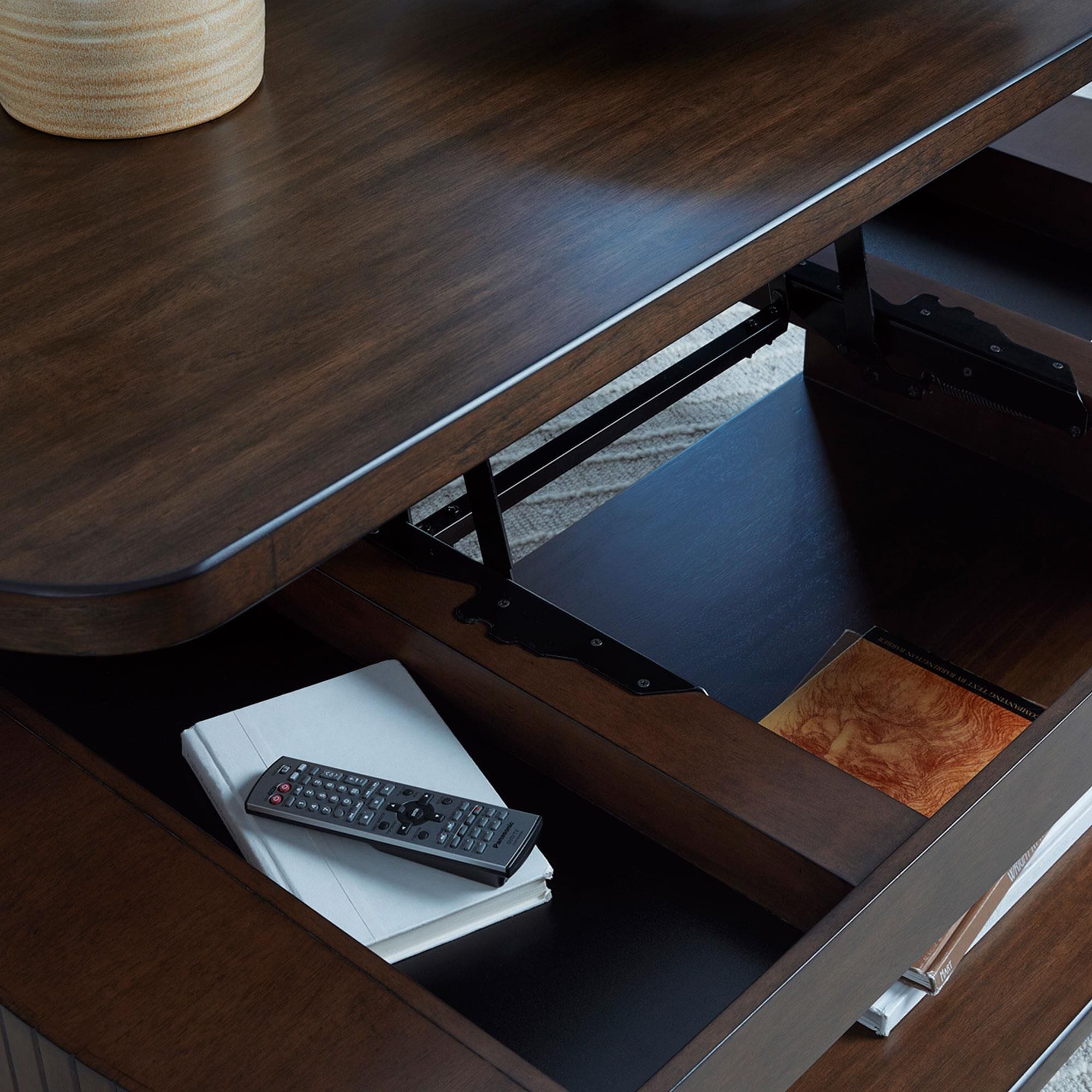 Ashley Korestone Lift Top Cocktail Table in Dark Brown
