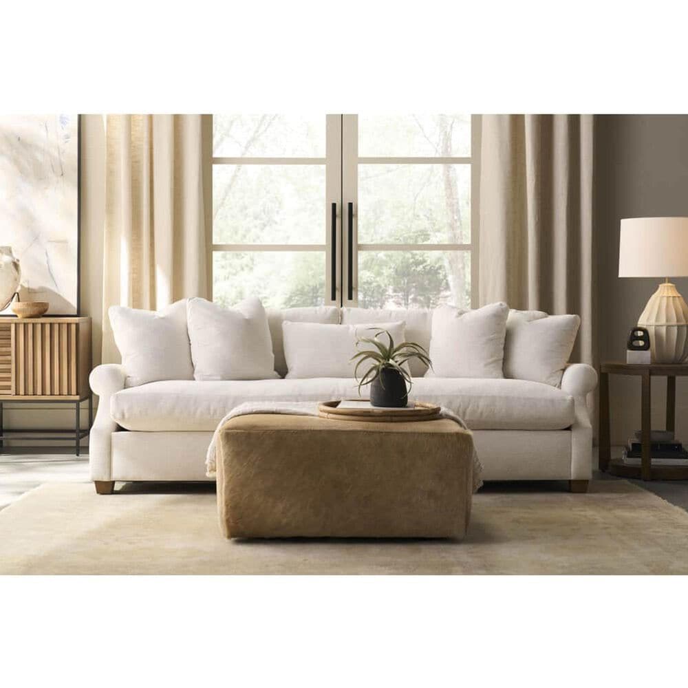 Rowe Furniture Miles Hair on Hide Leather Ottoman in Tan, , large