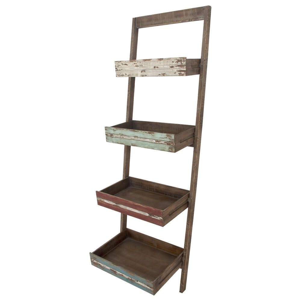 Maple and Jade 4-Shelf Storage Shelving Unit in Distressed Brown, , large