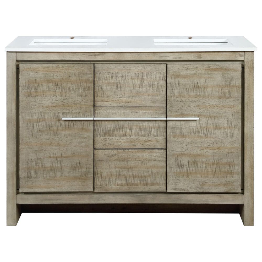 Lexora Home Lafarre 48&quot; Double Bathroom Vanity in Rustic Acacia with 2 cm White Cultured Marble Top and Rectangular Sinks, , large