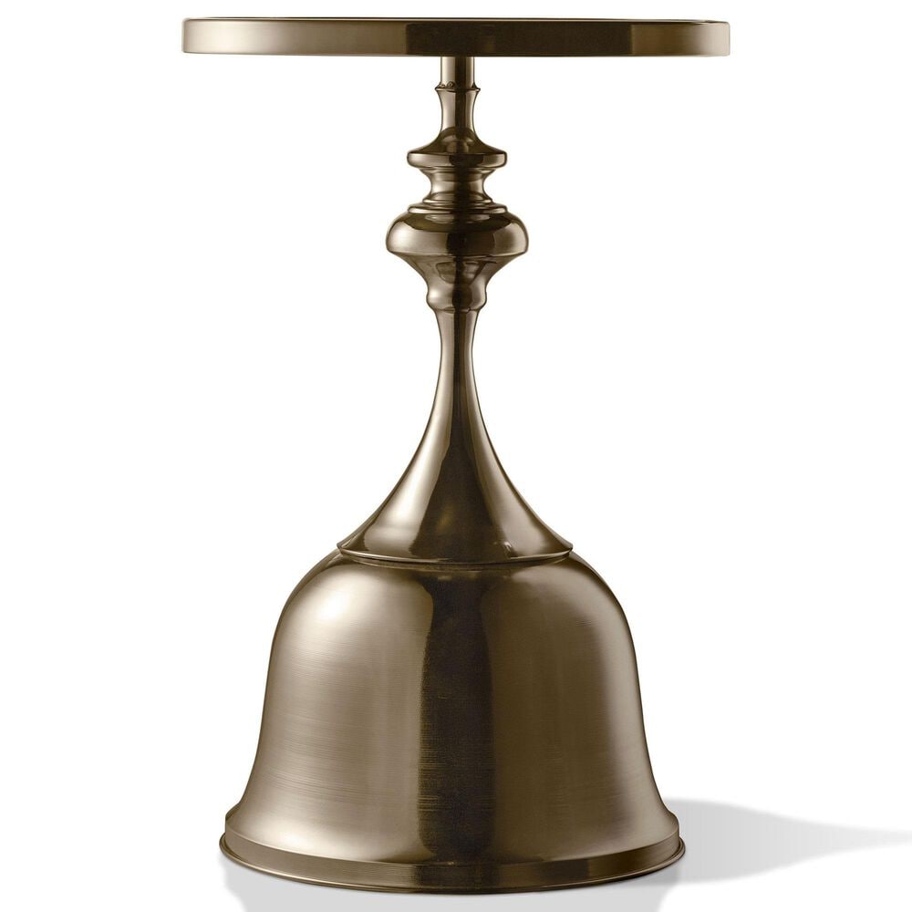Furniture of America Gleam Round End Table in Antique Brass and White, , large