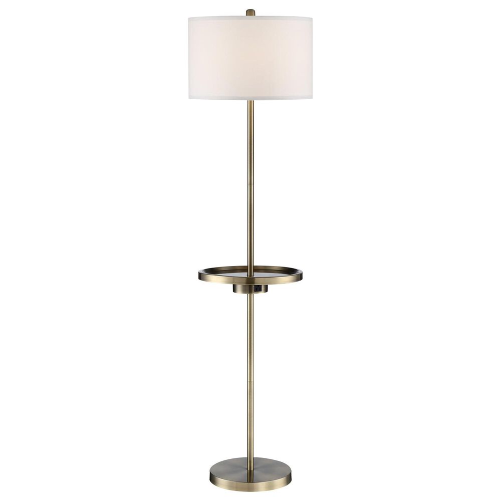 Lite Source Tungsten Shelf Floor Lamp with Outlet + USB in Antique Brass, , large