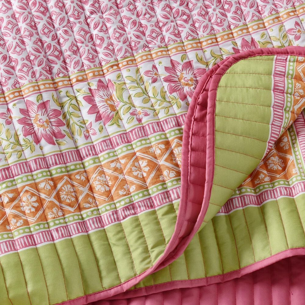 J. Queen New York Shiloh 3-Piece Full/Queen Quilt Set in Pink, Green and Orange, , large