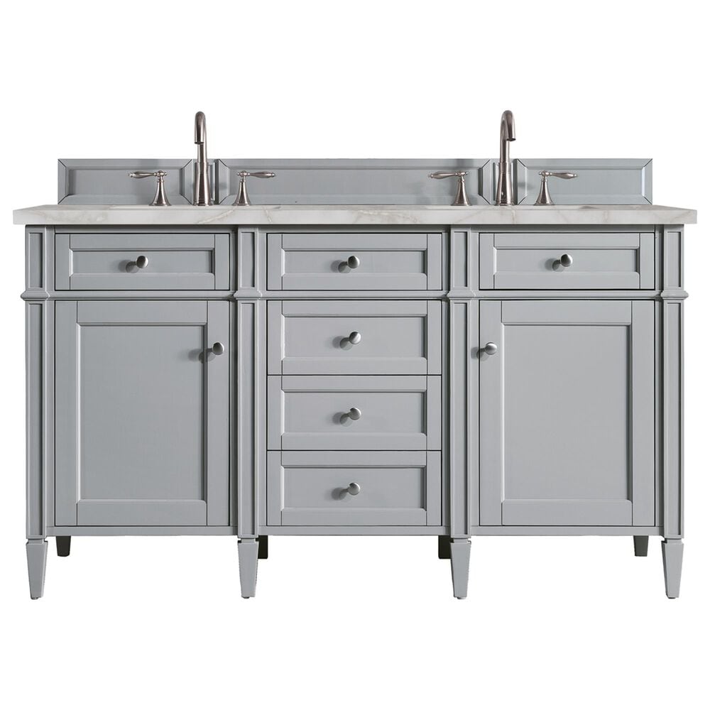 James Martin Vanities Brittany 60" Double Bathroom Vanity in Urban Gray with 3 cm Eternal Jasmine Pearl Silestone Top, Rectangular Sinks and FreePower Wireless Charger, , large