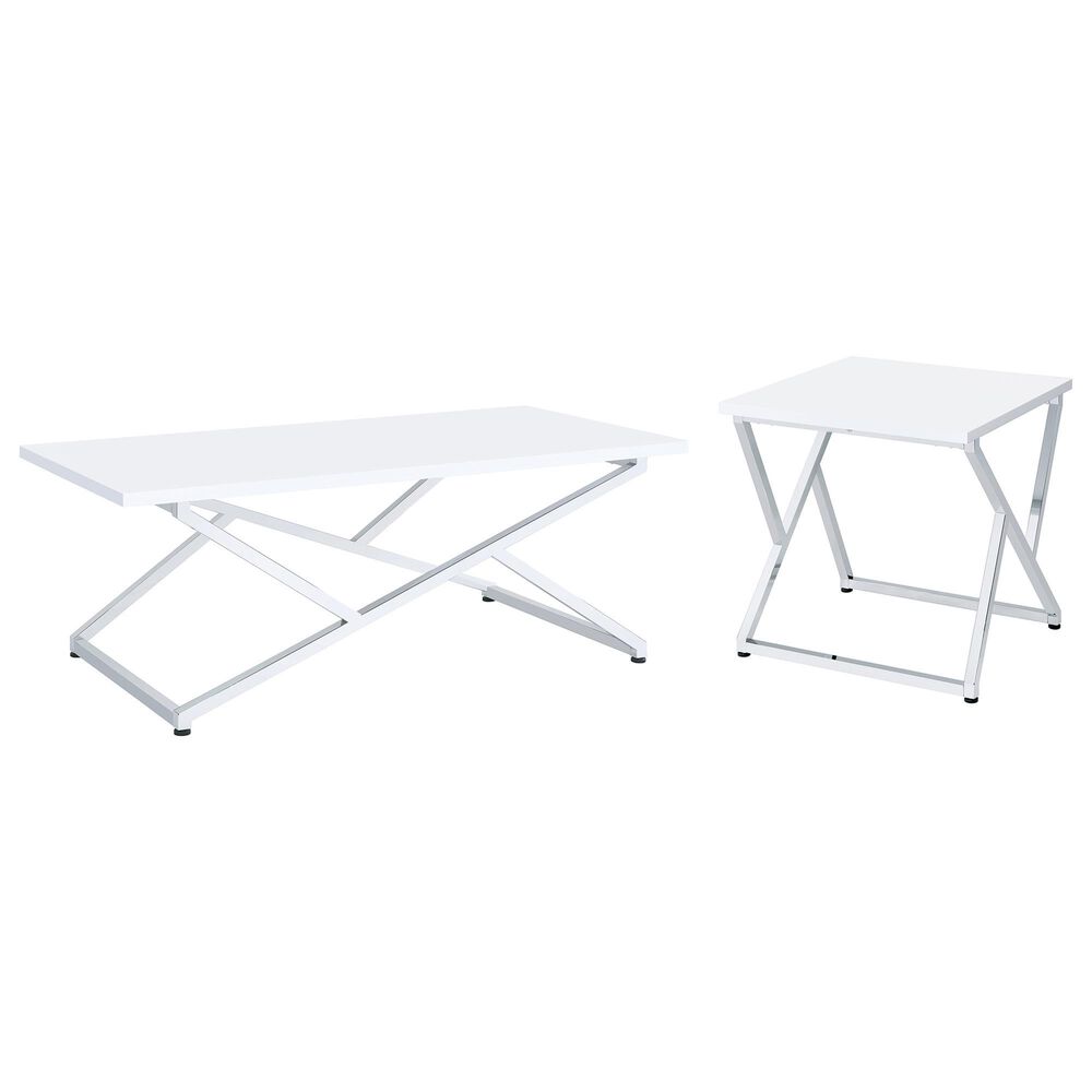 Furniture of America Moser Coffee Table Set in Glossy White and Chrome (Set of 2), , large