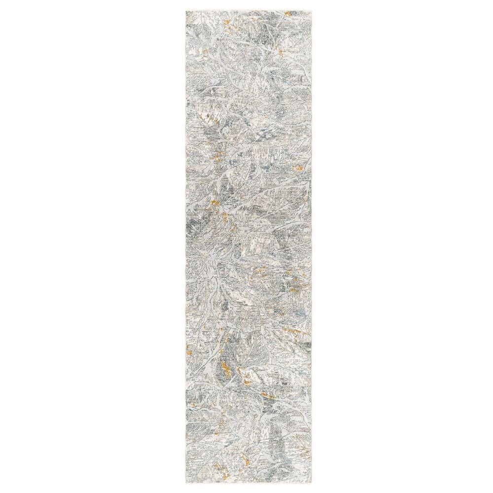 Surya Dresden DRE-2317 White, Medium Gray, Light Slate, Gray, Denim and Mustard 2&#39;7&quot; x 7&#39;3&quot; Runner, , large