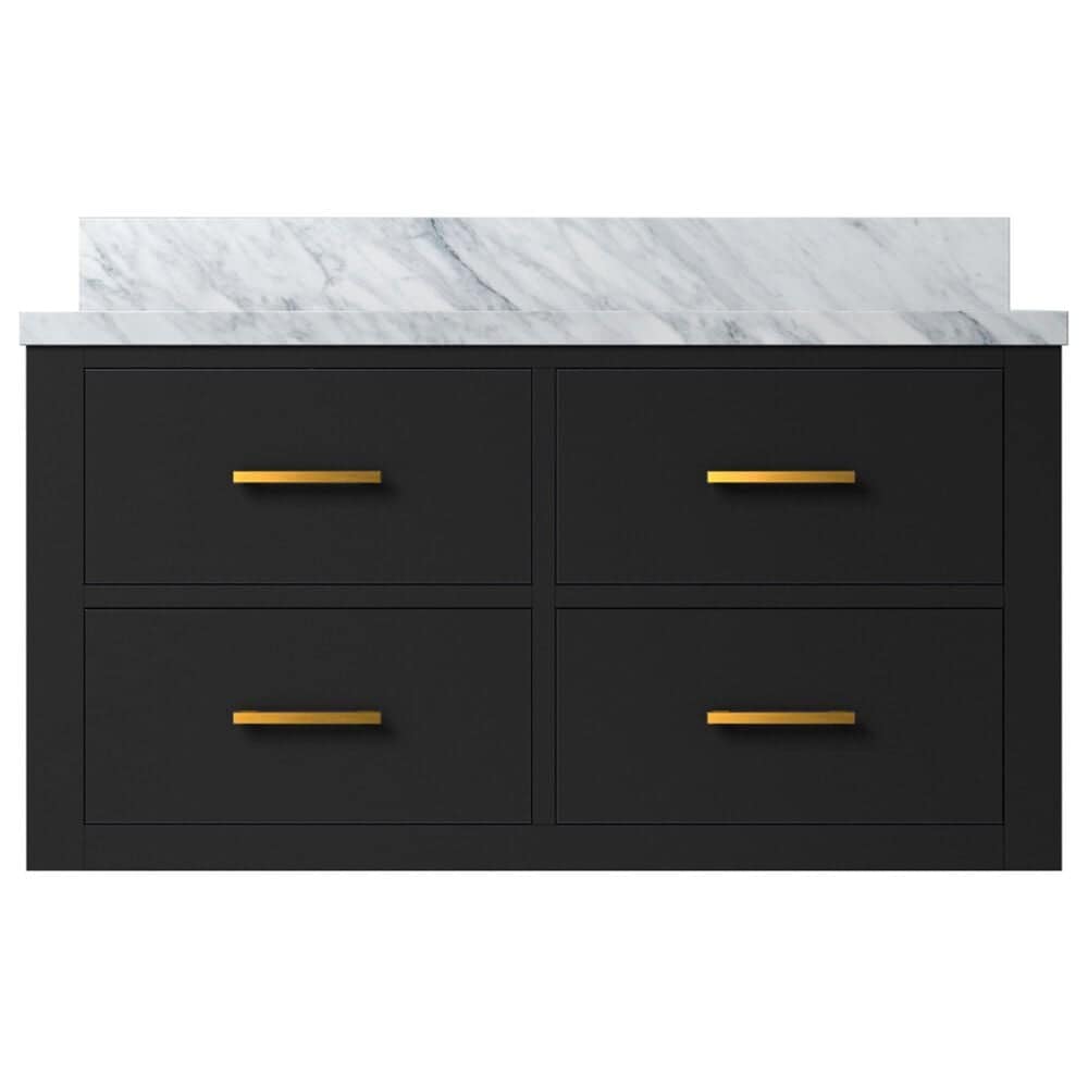 Lexora Home Castor 36&quot; Single Bathroom Vanity in Black with 2 cm White Carrara Marble Top and Rectangular Sink, , large