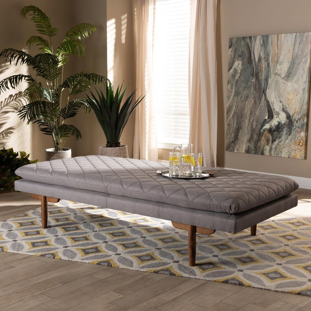 Baxton Studio Marit Twin Daybed with Grey Upholstered in Walnut, , large