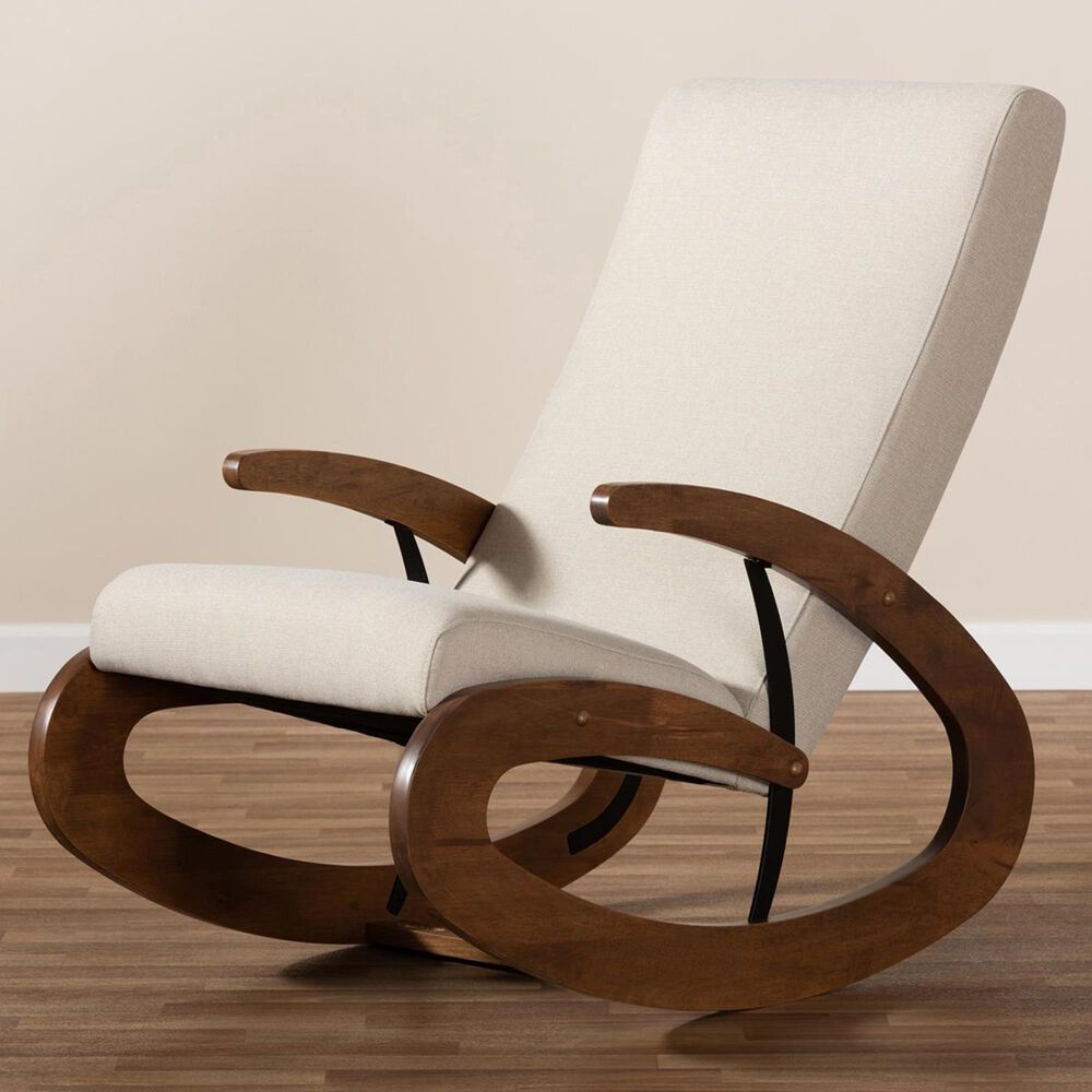 Baxton Studio Kaira Rocking Chair in Light Beige and Walnut, , large