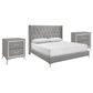 New Heritage Design Huxley King Upholstered Bed and Two Nightstands in Gray, , large