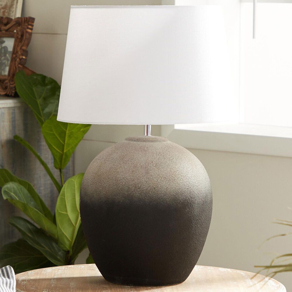 Maple and Jade 23&quot; Ceramic Wide Rounded Textured Ombre Table Lamp with White Linen Shade in Black, , large