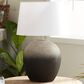 Maple and Jade 23" Ceramic Wide Rounded Textured Ombre Table Lamp with White Linen Shade in Black, , large
