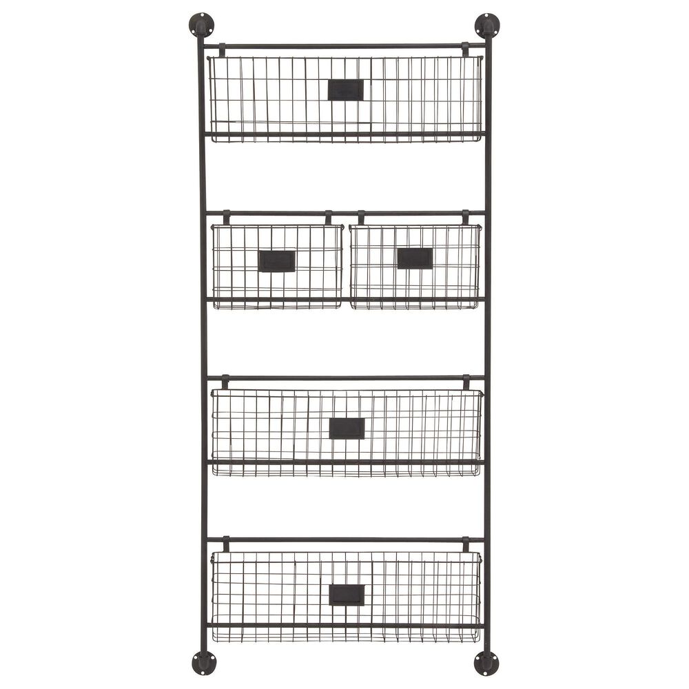 Maple and Jade 5-Slot Decorative Magazine Rack Holder with Suspended Baskets and Label Slot in Matte Black, , large