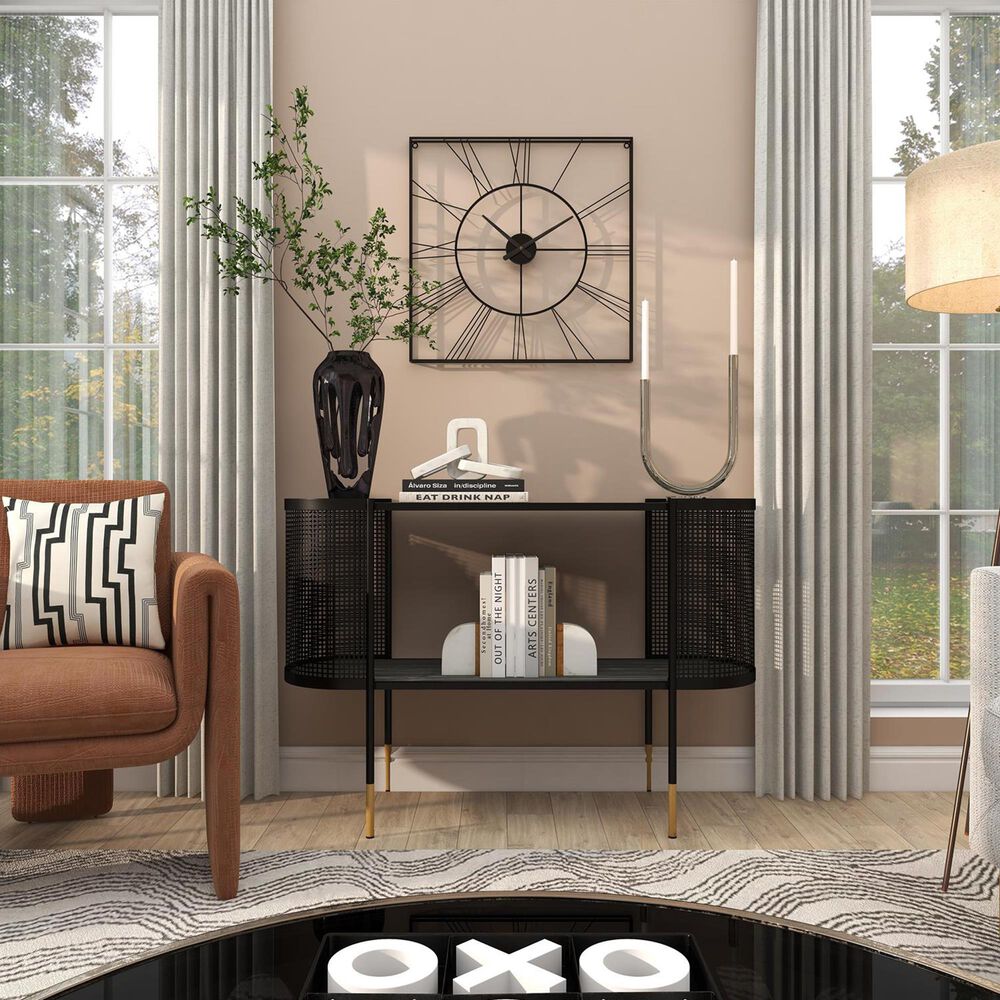 Maple and Jade Open Frame Square Decorative Wall Clock in Matte Black, , large