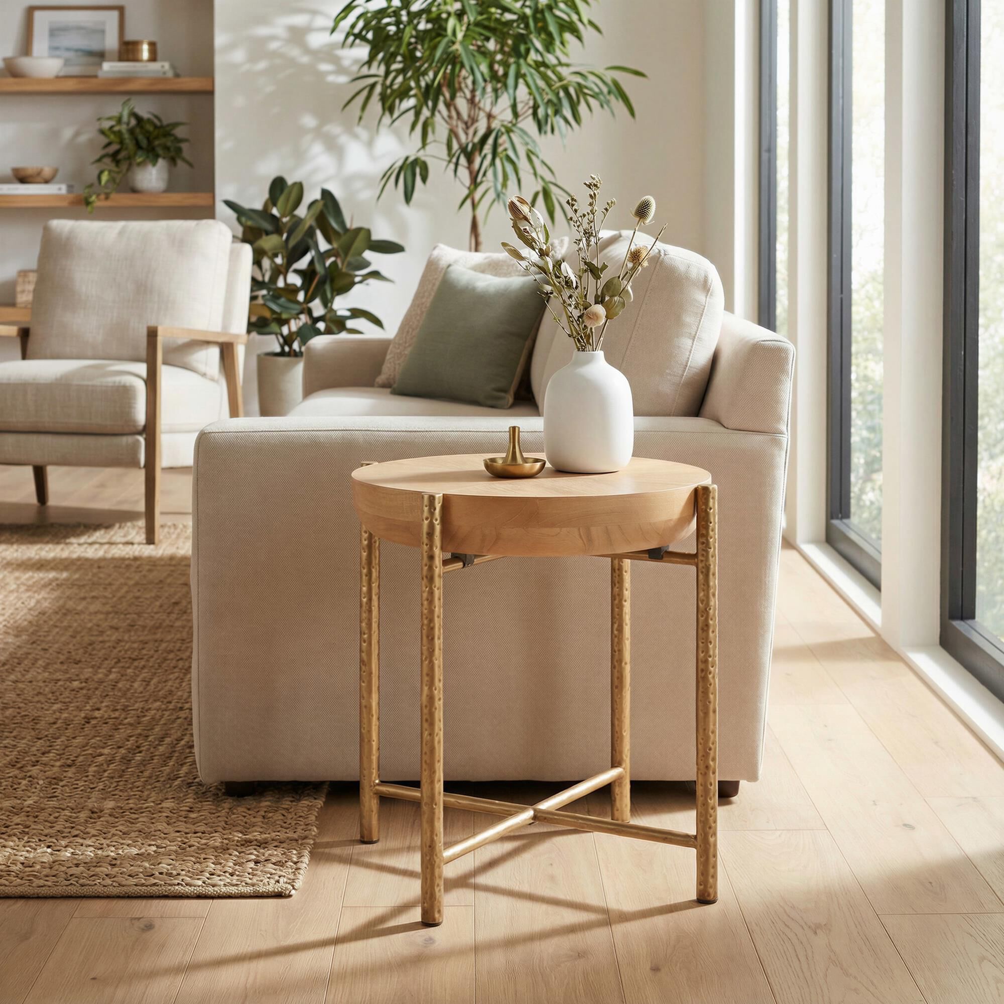 Zuo Modern Halva Side Table in Natural and Gold