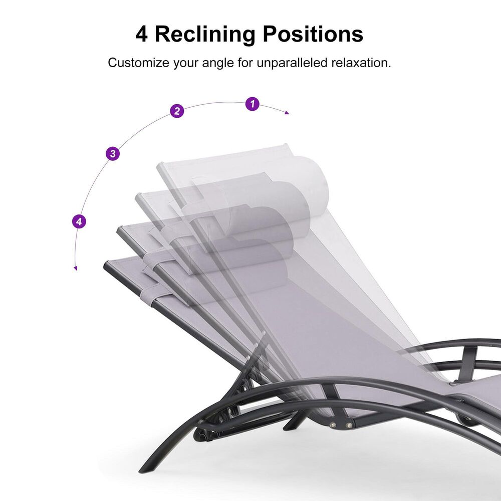 HOMLUX 3-Piece Standard Patio Chaise Lounge Set in Light Grey, , large