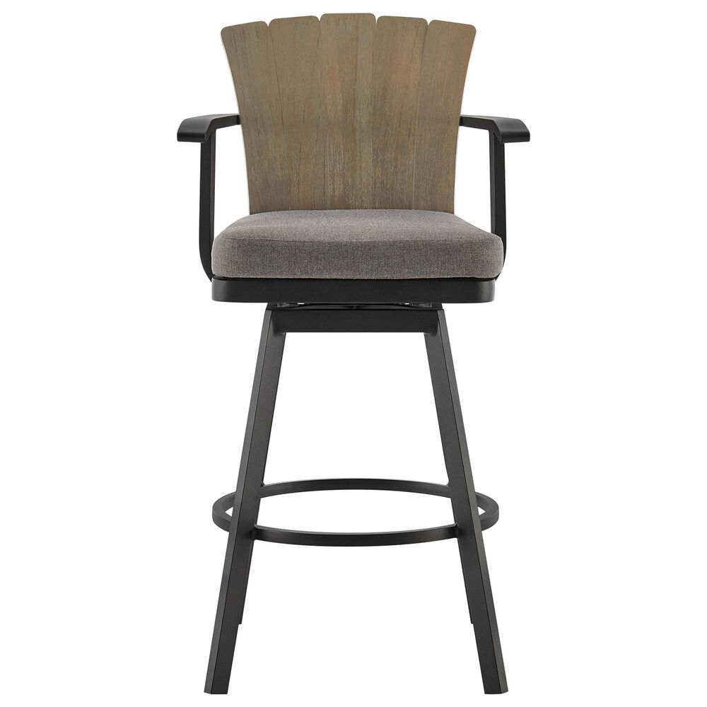 Armen Living Hazel Patio Swivel Bar Stool with Charcoal Cushion in Black, , large