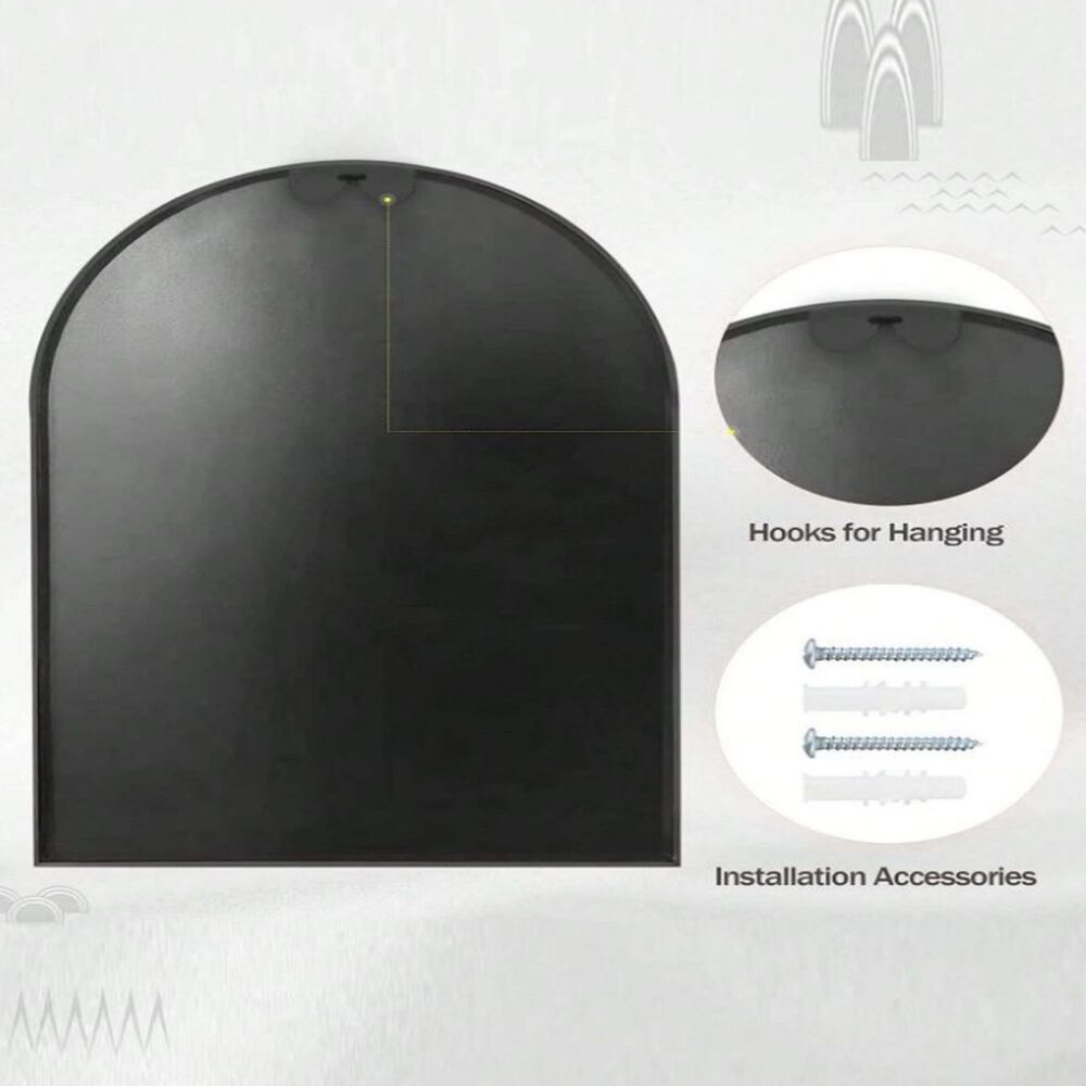 HOMLUX 26" x 38" Arched Mantle Mirror in Black, , large