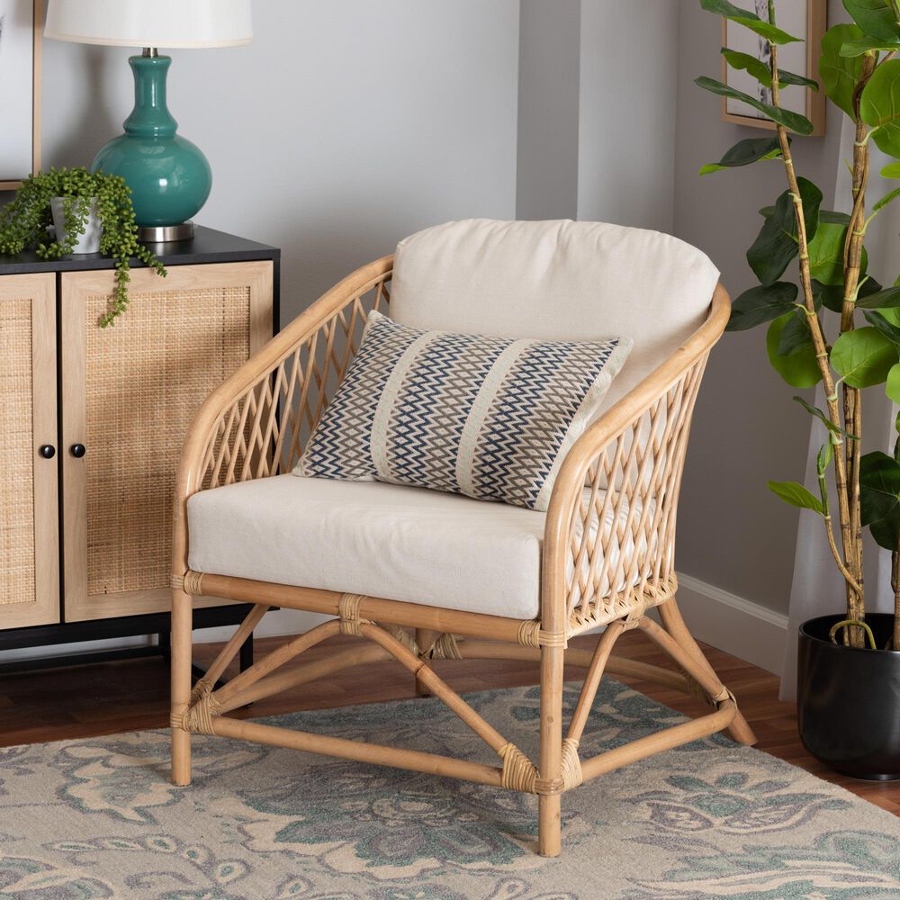 Baxton Studio Patsy Rattan Arm Chair in White, , large