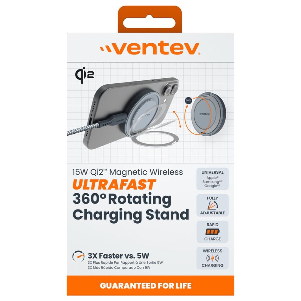 Ventev Qi2 15W Wireless Magnetic Charger with Stand in Silver, , large