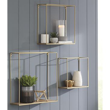 Ashley 3-Piece Efharis Wall Shelf Set in Natural and Gold, , large