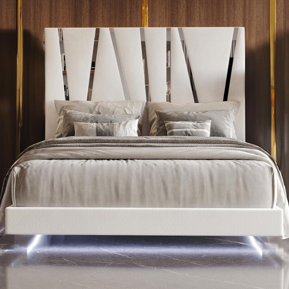New Heritage Europa King Upholstered Panel Bed with Lighting in White, , large