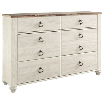 Signature Design by Ashley Willowton 6 Drawer Dresser in White Washed Finish, , large