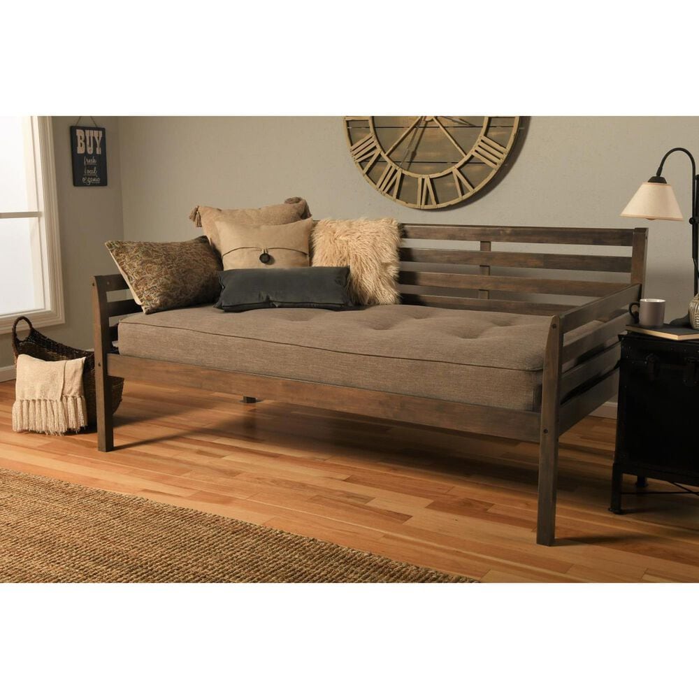 Sable Home Boho Twin Daybed with Pop Up Trundle and 1 Mattress in Rustic Walnut, , large