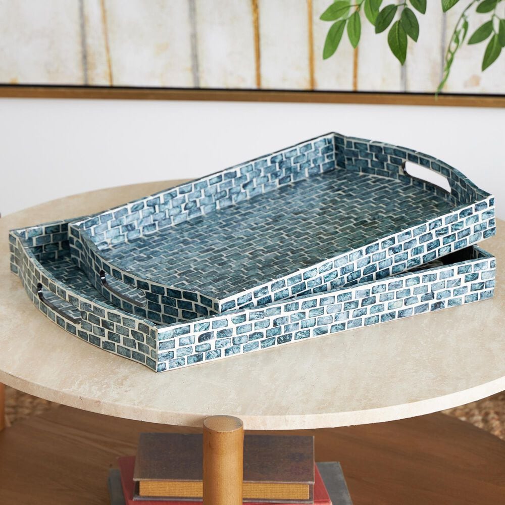 Maple and Jade 2-Piece Tray Set with Slot Handles in Polished Blue and Gray, , large