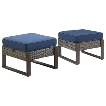 Sunwell Garden Patio Ottoman with Gray Frame in Navy (Set of 2), , large