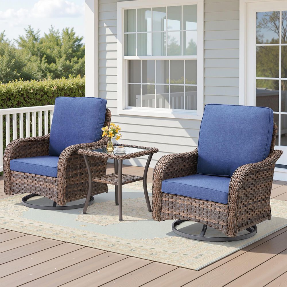 Hearth and Haven 3-Piece Outdoor Bistro Set with Swivel Gliders Rocker in Blue, , large