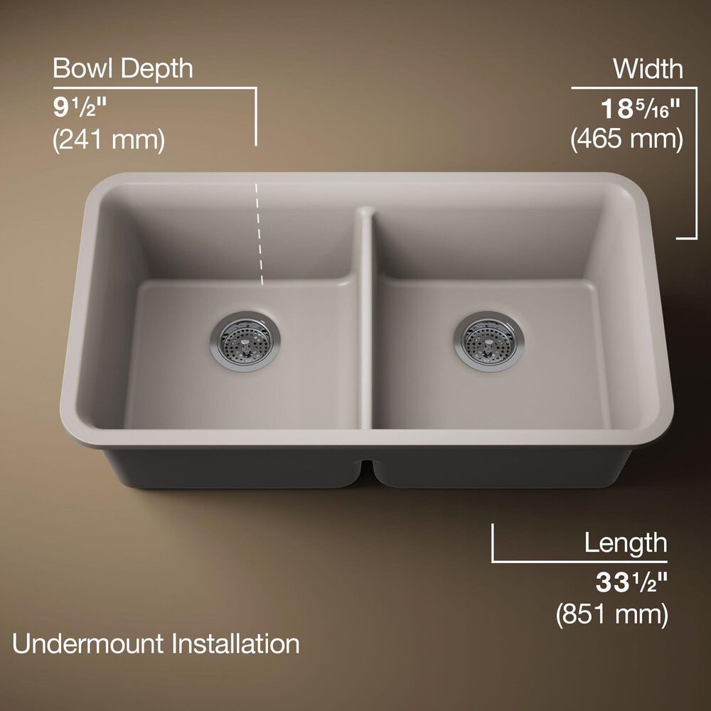 Kohler Cairn Undermount Double-Bowl Kitchen Sink in Matte Taupe, , large