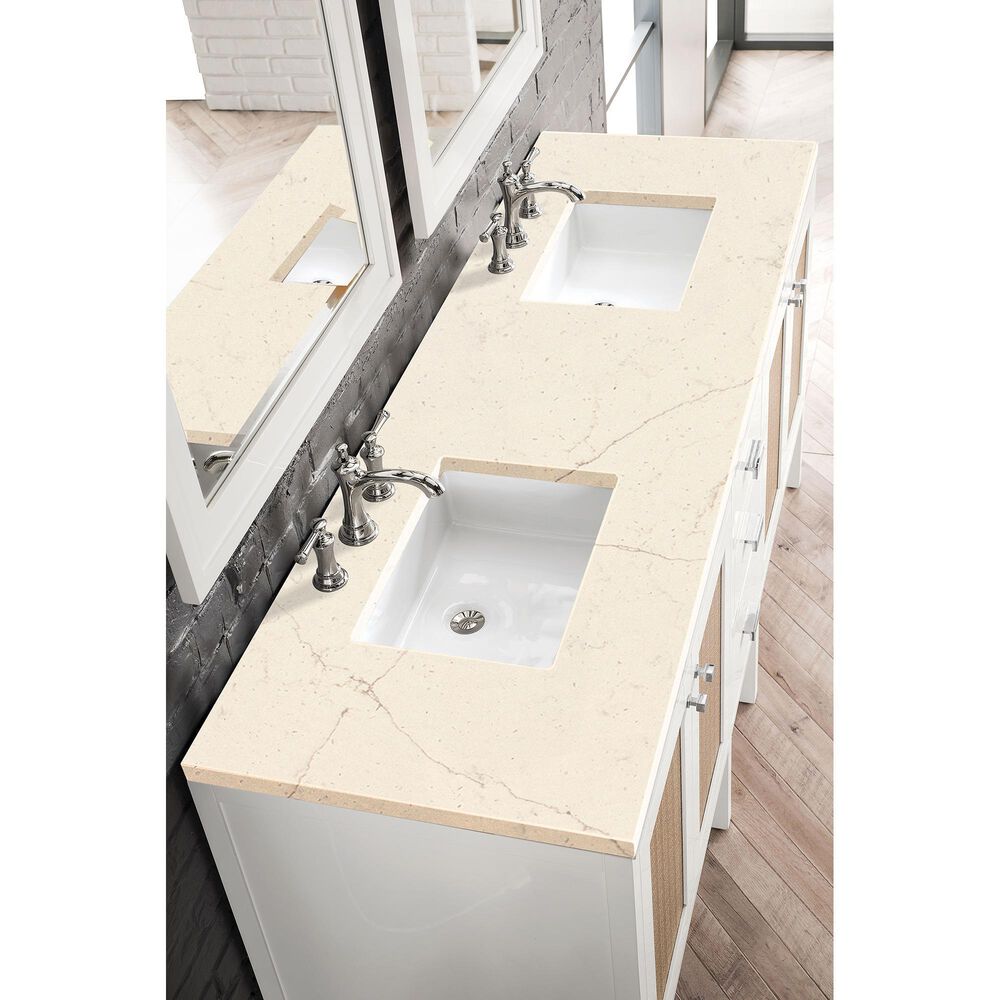 James Martin Vanities Addison 72&quot; Double Bathroom Vanity in Glossy White with 3 cm Eternal Marfil Quartz Top and Rectangular Sinks, , large