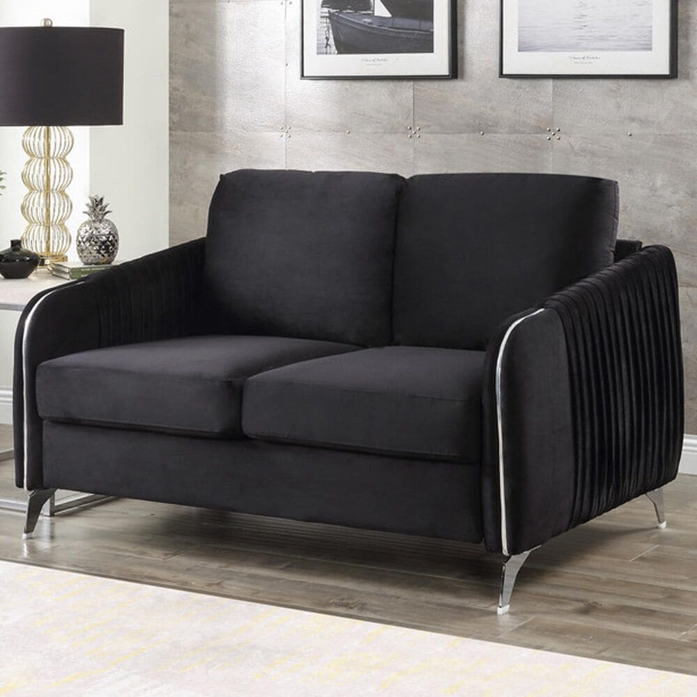 HOMLUX 54" Stationary Modern Loveseat with Quilted Cushions in Black Velvet, , large